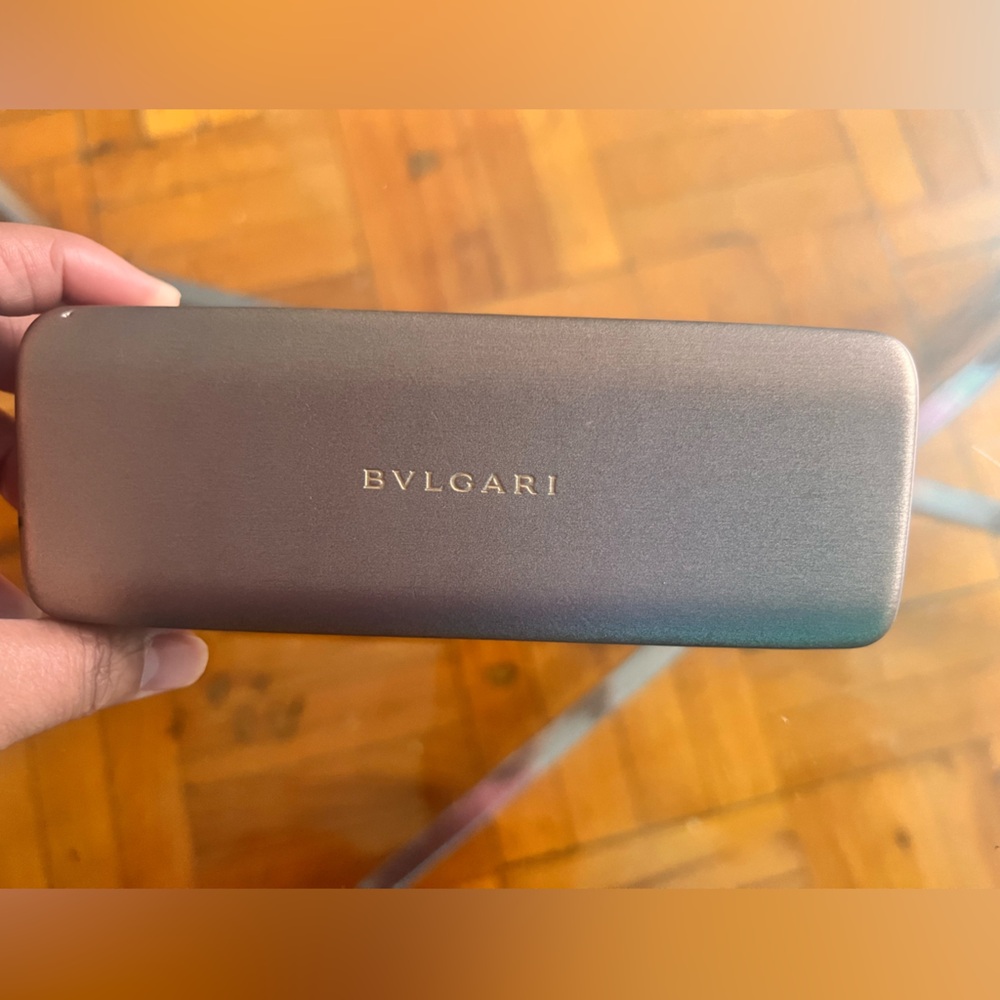 Bulgari Gold Sunglass Case with Orange Suede Inside Lining